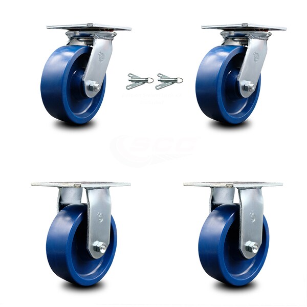 6 Inch Solid Poly Caster Set with Ball Bearing 2 Swivel Lock and 2 Rigid SCC